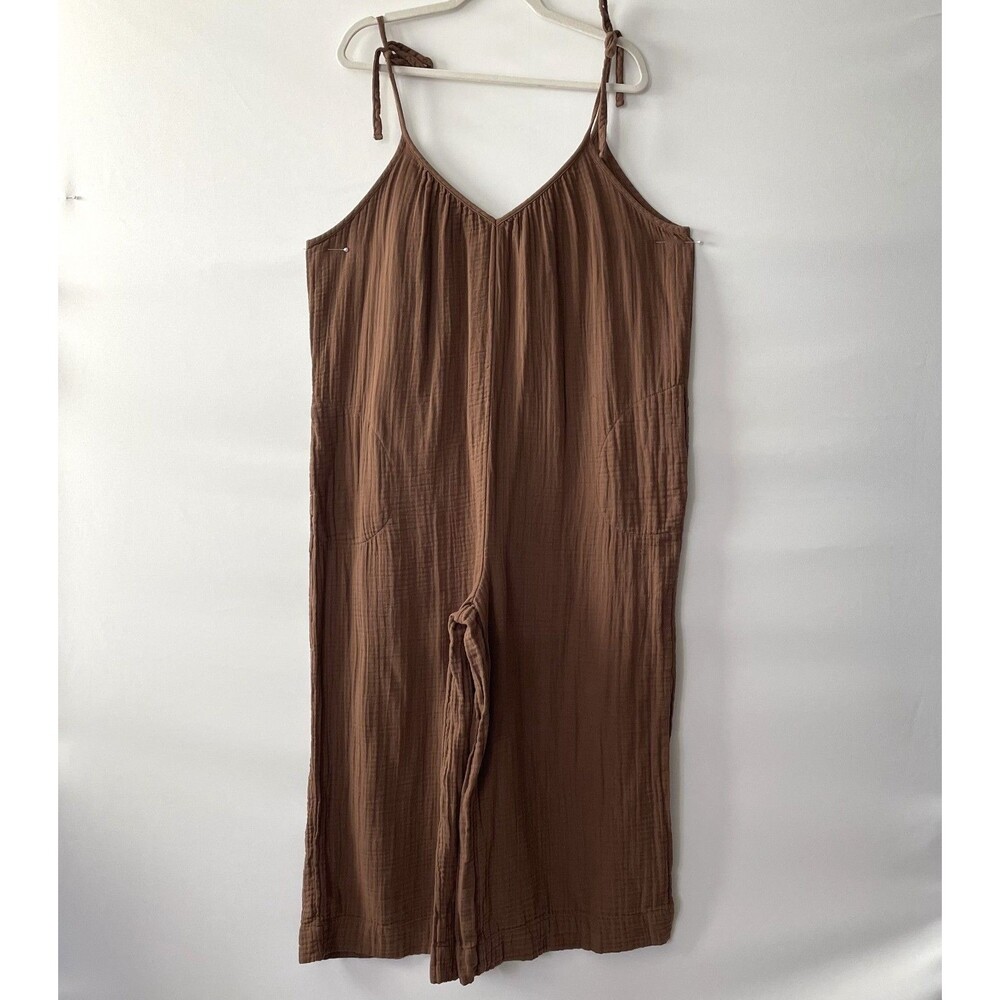 Old Navy Crinkle Gauze Jumpsuit Brown Tie Shoulder Wide Leg Cotton XL